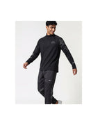 Plugmarket black running set with quarter zip top and pants. Features graphic print details and Nike swoosh.