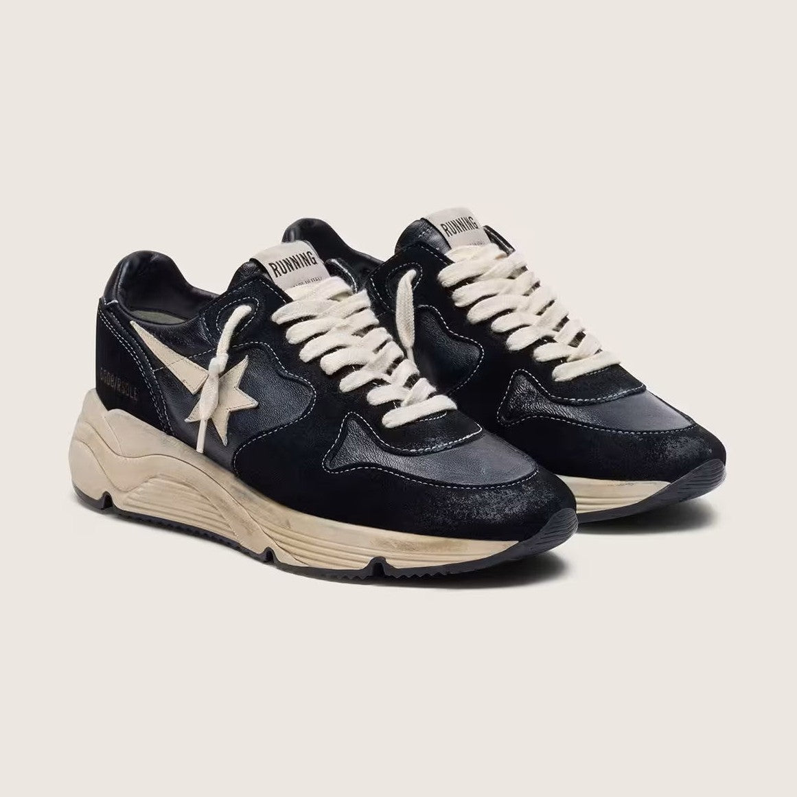 G00SE Running Sole en nappa et daim noirs