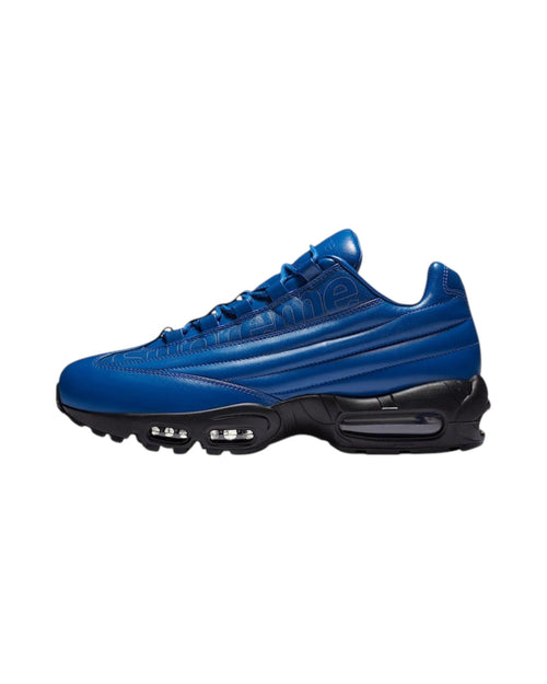 Plugmarket Nike x Supreme Air Max 95 Lux Hyper Cobalt blue leather sneakers with embossed Supreme branding.