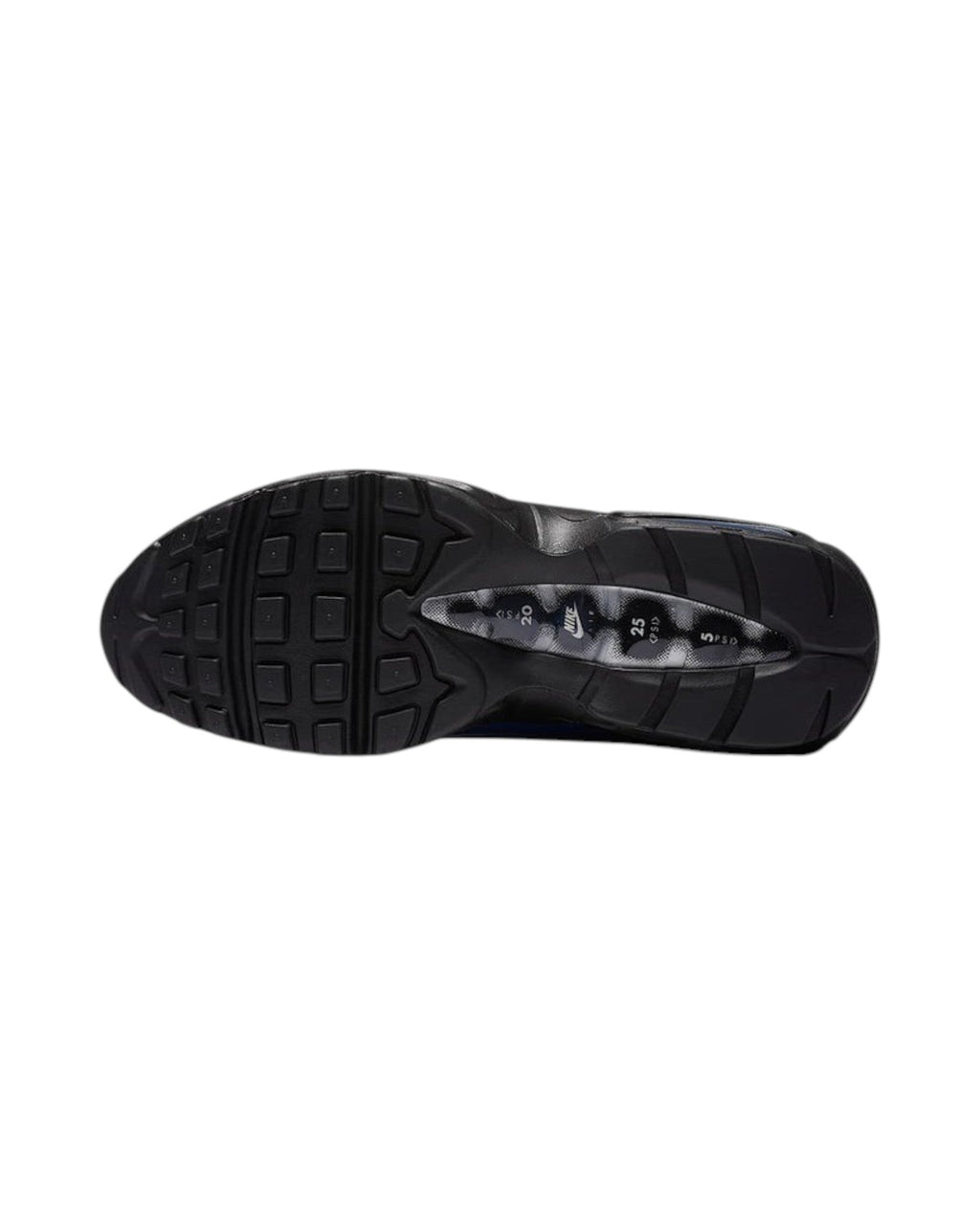 Plugmarket - Nike x Supreme Air Max 95 Lux Hyper Cobalt men's sneakers, black rubber sole with blue accents.