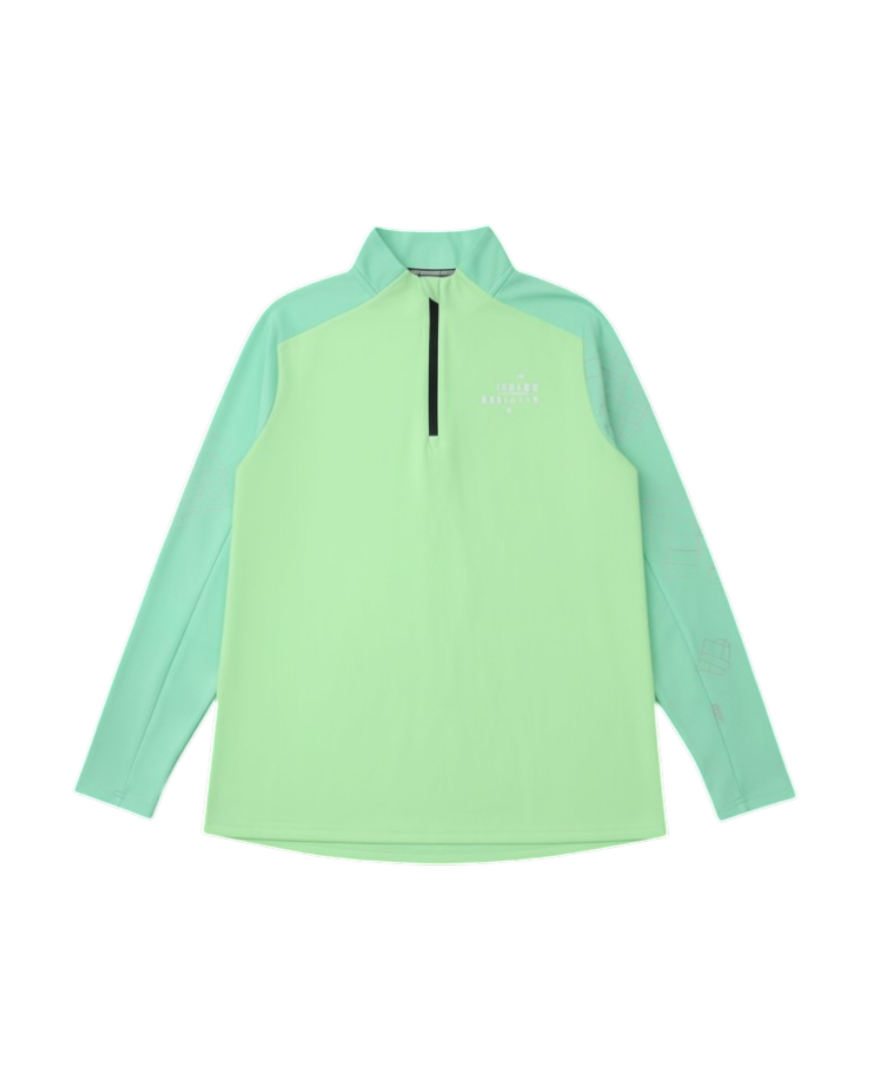 Plugmarket Running Division fluorescent green and mint green long sleeve running top with quarter zip.